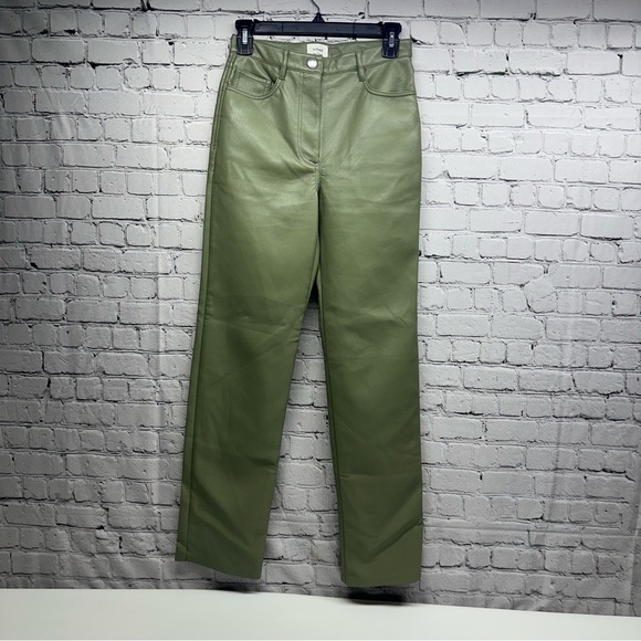 Wilfred Olive Green Straight Leg Pants faux leather sz 2 - Picture 4 of 13